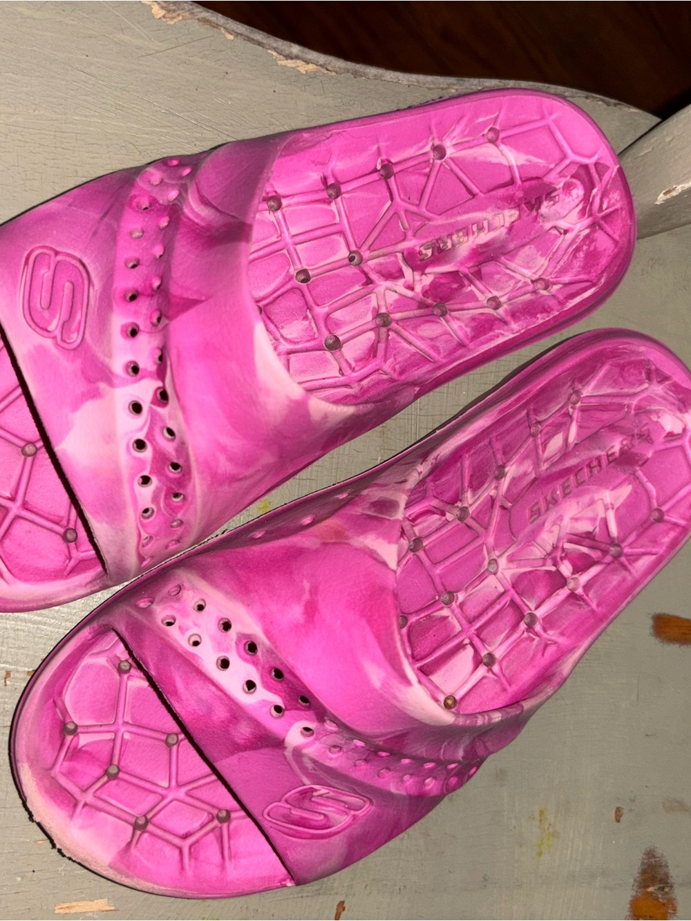 Skechers Pink  Sz 2 Marble Slide Sandals